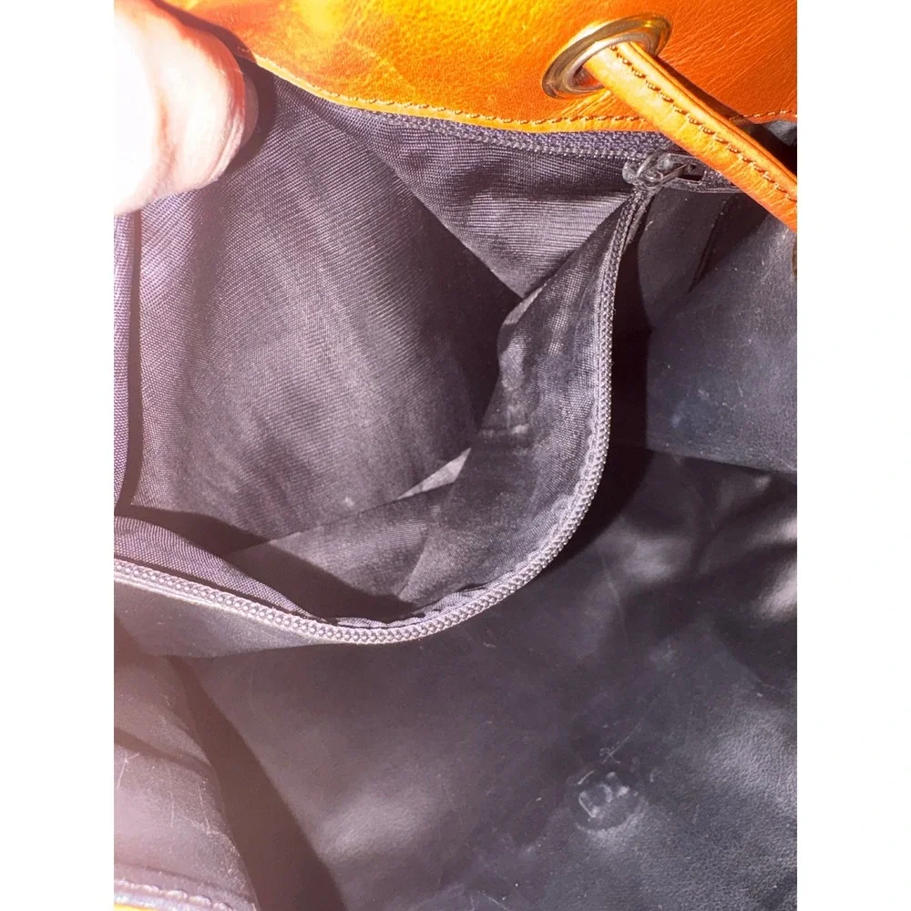 Givenchy Vintage Tan Leather Drawstring Backpack Gold Hardware Studded Logo‎